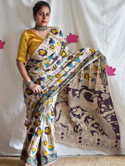 Sundarii - Padma - Kalamkari Printed Saree with Unstitched Blouse