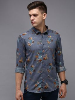 SHOWOFF - Men Blue Collar Neck Floral Comfort Fit Shirt