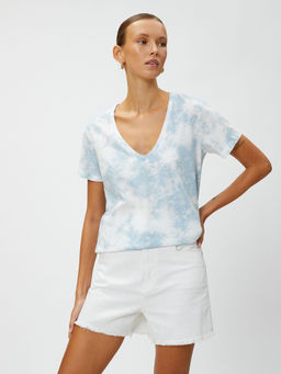 Koton - Women Blue Tie & Dye Comfortable T-shirt