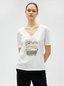 Koton - Women White Graphic Comfortable T-shirt