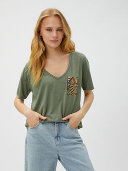 Koton - Women Khaki Embellished Sequined Comfortable T-shirt