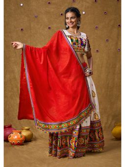 SALWAR STUDIO - Red Cotton Embroidered Garba Special Dupatta
