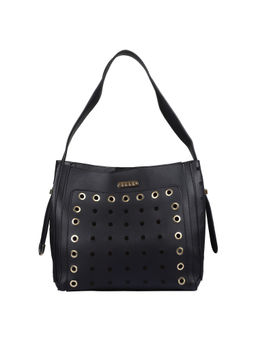 ELLE - Black Patterned Hobo Handbag With Pouch (Set of 2)