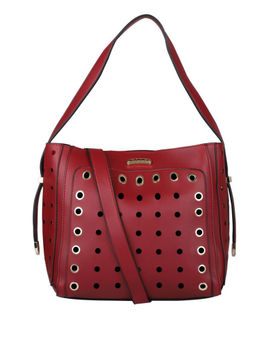 ELLE - Red Patterned Hobo Handbag With Pouch (Set of 2)