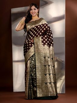 CHARUKRITI - Deep Chocolate Katan Silk Zari Handwoven Saree with Unstitched Blouse