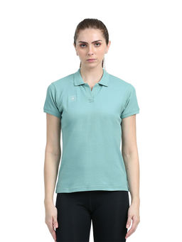 Shrey - Women Green Regular Fit Solid Polo T-Shirt