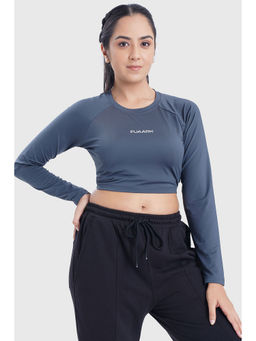 FUAARK - Women Grey Slim Fit Solid Crop T-Shirt