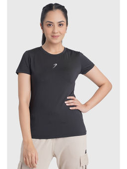 FUAARK - Women Black Slim Fit Solid T-Shirt