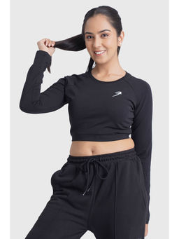 FUAARK - Women Black Slim Fit Solid Crop T-Shirt