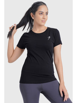 FUAARK - Women Black Slim Fit Solid T-Shirt