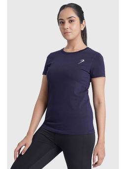 FUAARK - Women Navy Blue Slim Fit Solid T-Shirt