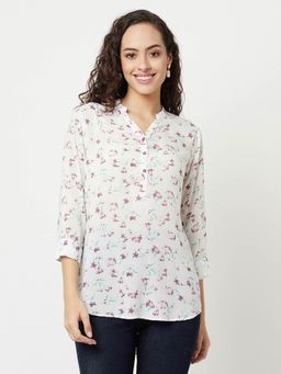 CRIMSOUNE CLUB - Women White Printed High-Low Top