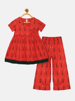 KiddoPanti - Girls Angrakha Kurti Co-Ord (Set of 2)