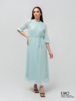 EKKO - Light Green Relaxed Fit Balloon Sleeve Maxi Dress