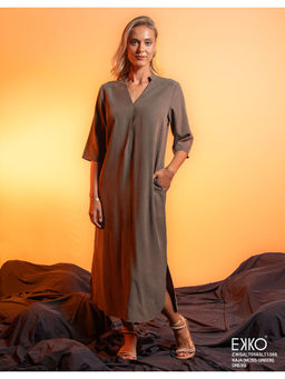 EKKO - Dark Grey Linen Blend Relaxed Fit Pleat Detail Shift Maxi Dress