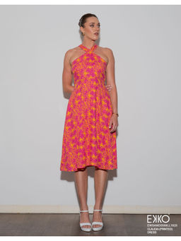 EKKO - Pink Linen Blend Relaxed Fit Cross Over Midi Dress