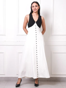 Exude - Monochrome Button-Down Maxi Dress