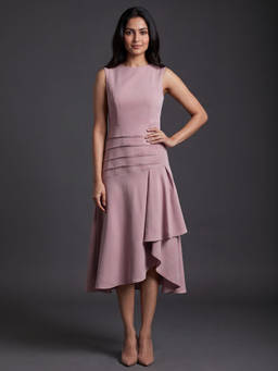 Exude - Women Pink Solid Midi Dress