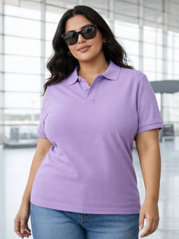 JUNEBERRY - Women's Purple Solid Plus Size Polo T-shirt
