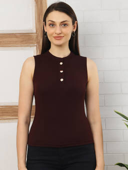 JAKANARY - Maroon Women Mandarin Collar Top