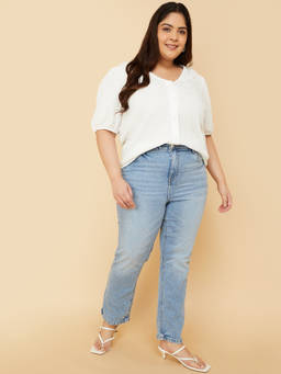 max - Women Crinkled Ivory Textured Top