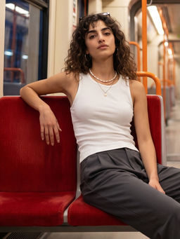 max - White Women Ribbed Plain Top