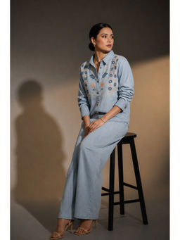 Zari Jaipur - Womens Embroidered Blue Co Ord