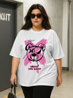 JUNEBERRY - Women's Break Rules White Plus Size Printed T-shirt