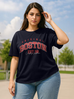 JUNEBERRY - Women's Boston Navy Plus Size Printed T-shirt