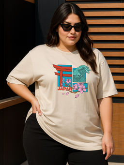 JUNEBERRY - Women's Japan Swanwhite Plus Size Printed T-shirt