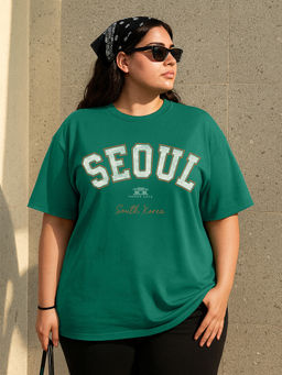 JUNEBERRY - Women's Seoul Green Plus Size Printed T-shirt