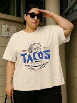 JUNEBERRY - Women's Tacos Swanwhite Plus Size Printed T-shirt