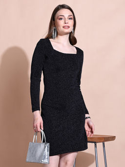 Saffe - Black Women Bodycon Square Neck Dress