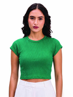 Strong And Brave - Green Short Sleeves Crop Top