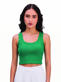 Strong And Brave - Green Cotton Cropped Tank Top