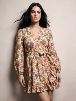 Outzidr - Multi-Color Mini Printed Dress with Belt