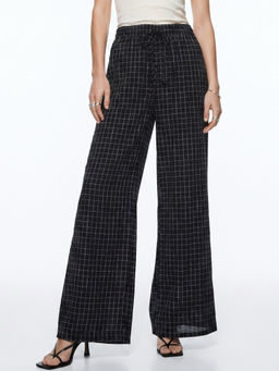 Outzidr - Navy Blue Checkered Elasticated Waistband Trouser