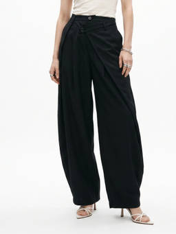 Outzidr - Black Wrap Over Styled Baggy Fit Trouser