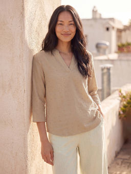 max - Beige Women Embroidered Top