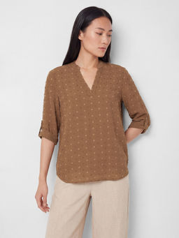 max - Brown Women Embroidered Top
