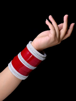 AG'S - Varena Maroon Bangles With American Diamond Kada Punjabi Chura (2.6)