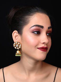 AG'S - Jarul Kundan Light Green Jhumka