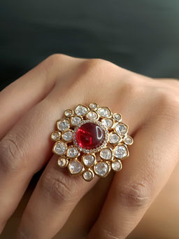 AG'S - Champa Ruby Stone High Quality Gold Plated Kundan Ring