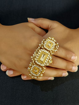 AG'S - Chandini Gold Plated Three Band Kundan Ring