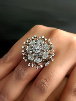 AG'S - Eshita Flowers Rhodium Plated Victorian Ring