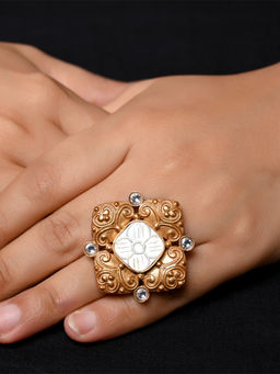 AG'S - Ganga White Stone Gold Plated Boutique Ring