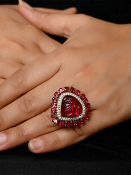 AG'S - Girija Rose Pink Rhodium Plated Victorian Ring