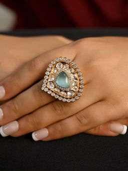 AG'S - Godavari Sky Blue Gold Plated Kundan Ring