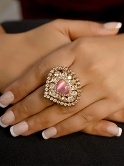 AG'S - Gopika Baby Pink Gold Plated Kundan Ring