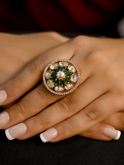 AG'S - Hasini Green Gold Plated Kundan Ring